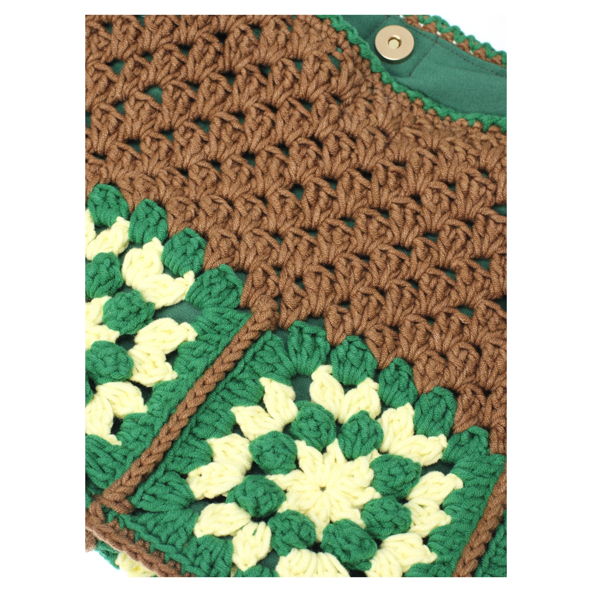 Brown Green Crochet Granny Square Tote Bag