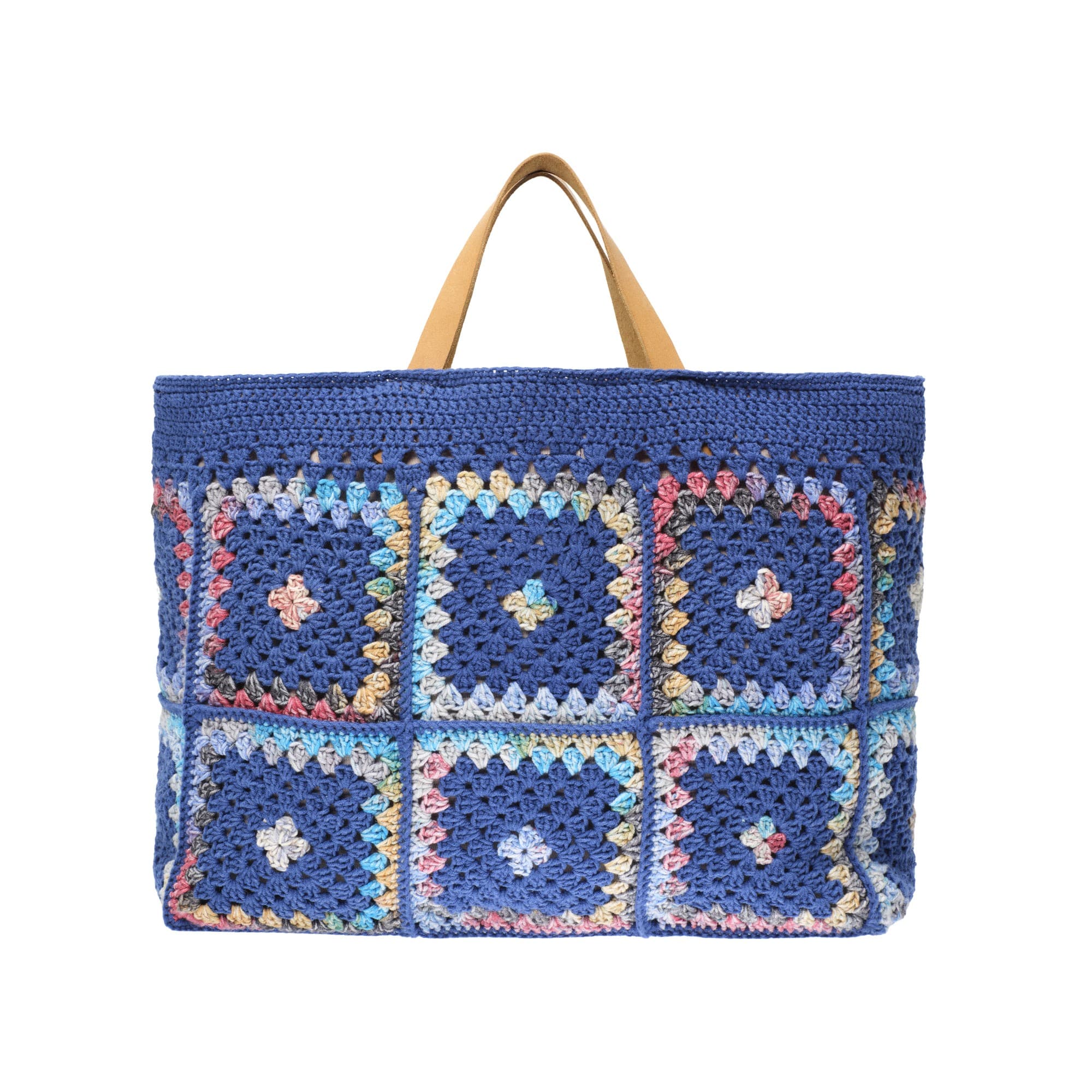 Navy Blue Crochet Granny Square Beach Tote Bag
