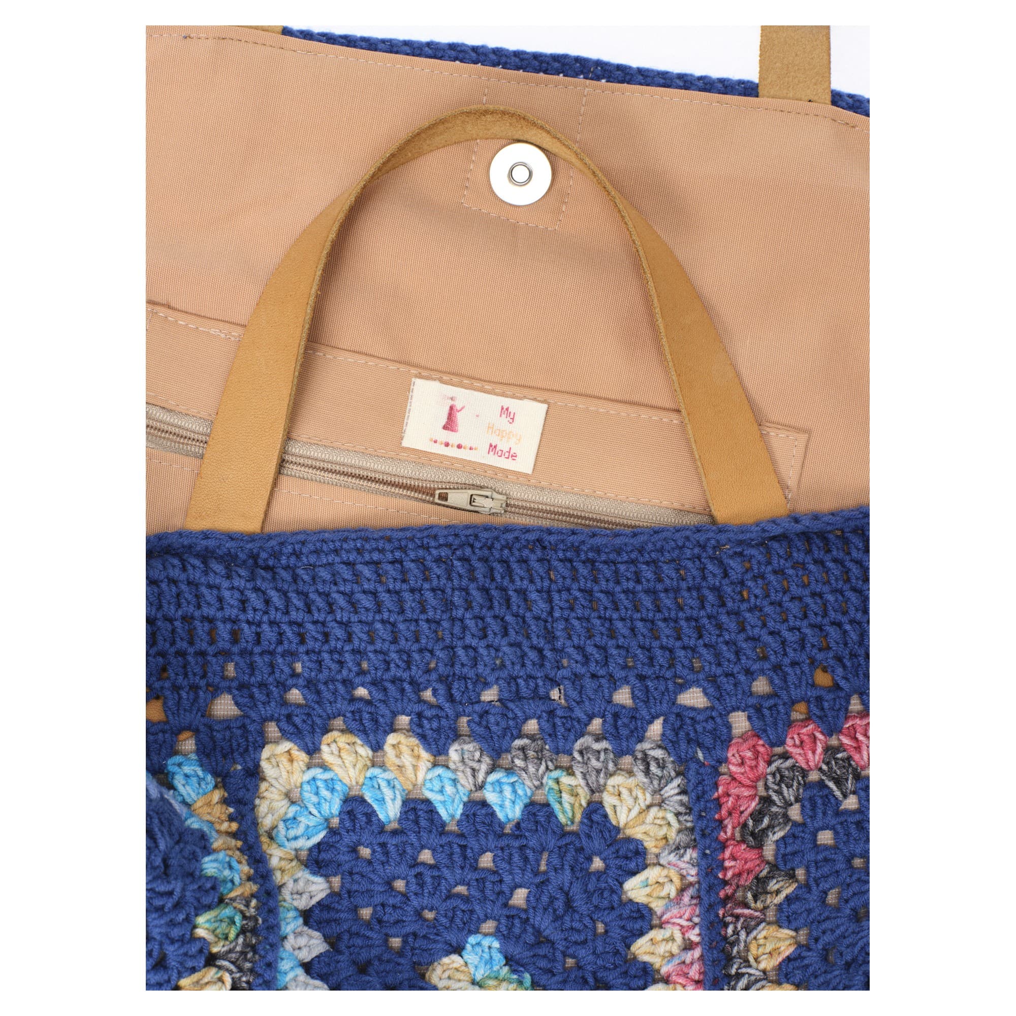 Navy Blue Crochet Granny Square Beach Tote Bag