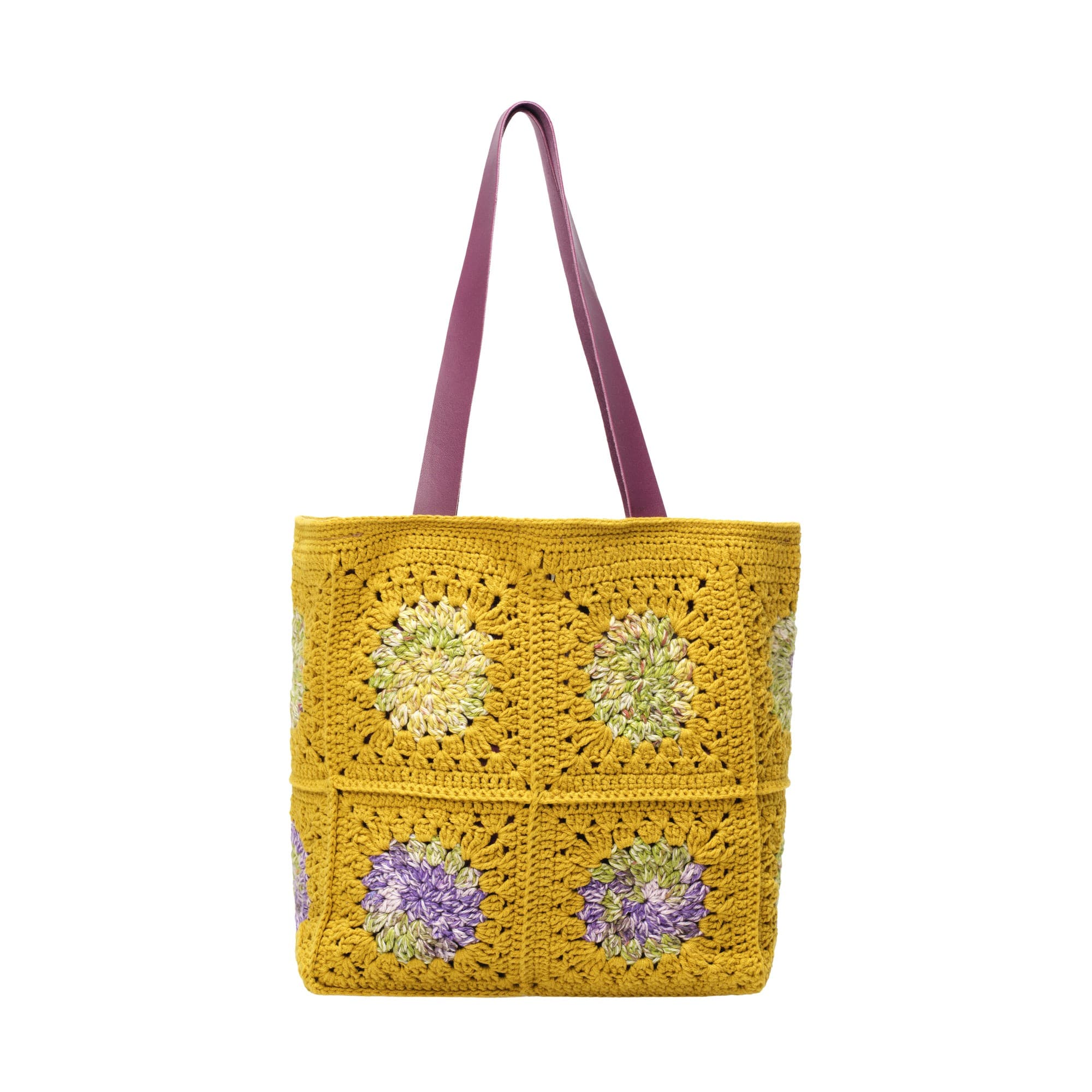 Mustard Yellow Crochet Floral Tote Bag — 2