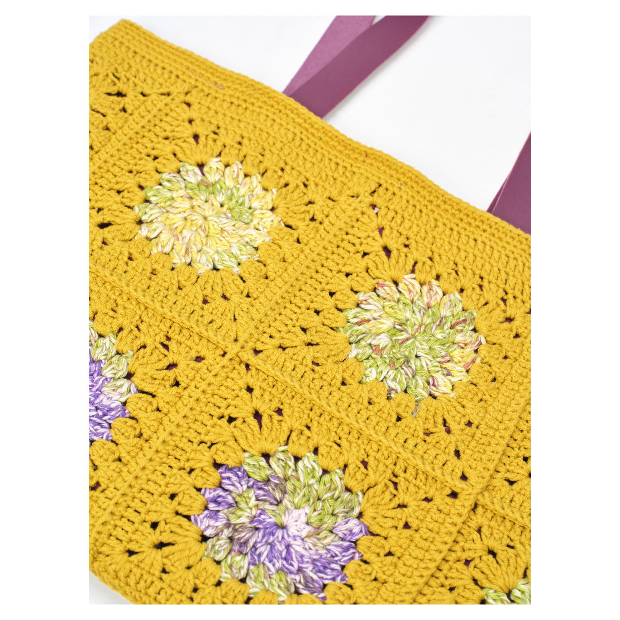 Mustard Yellow Crochet Floral Tote Bag