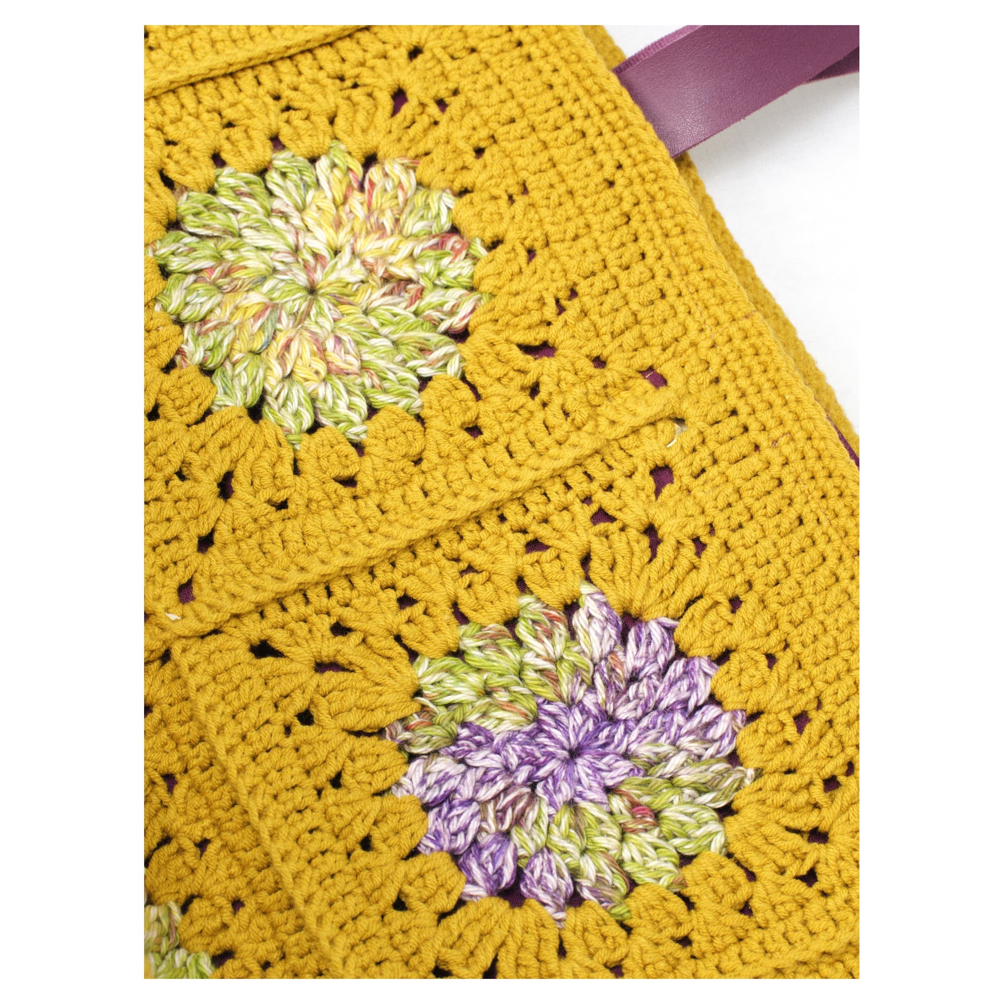 Mustard Yellow Crochet Floral Tote Bag 4