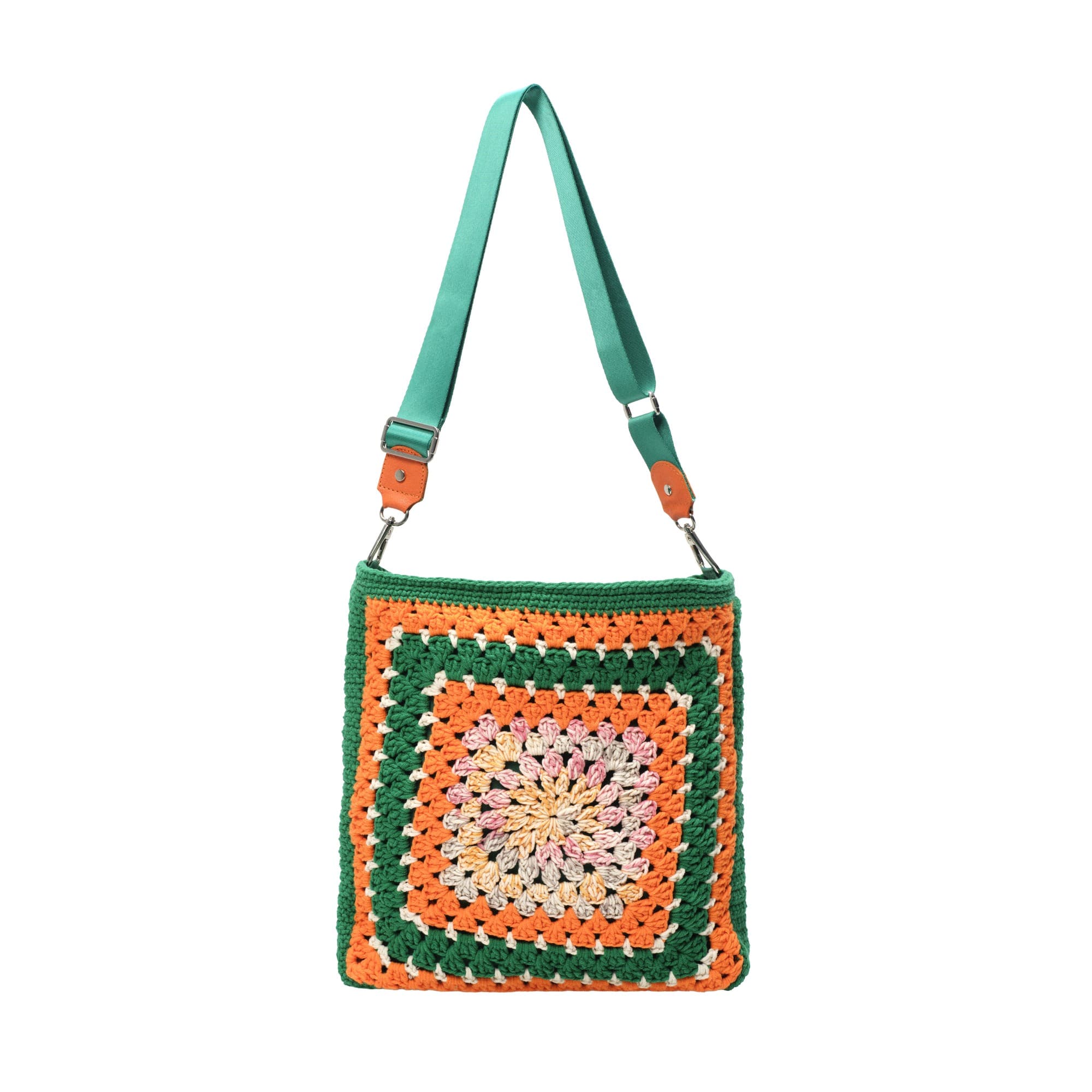 Green Orange Crochet Crossbody Bag