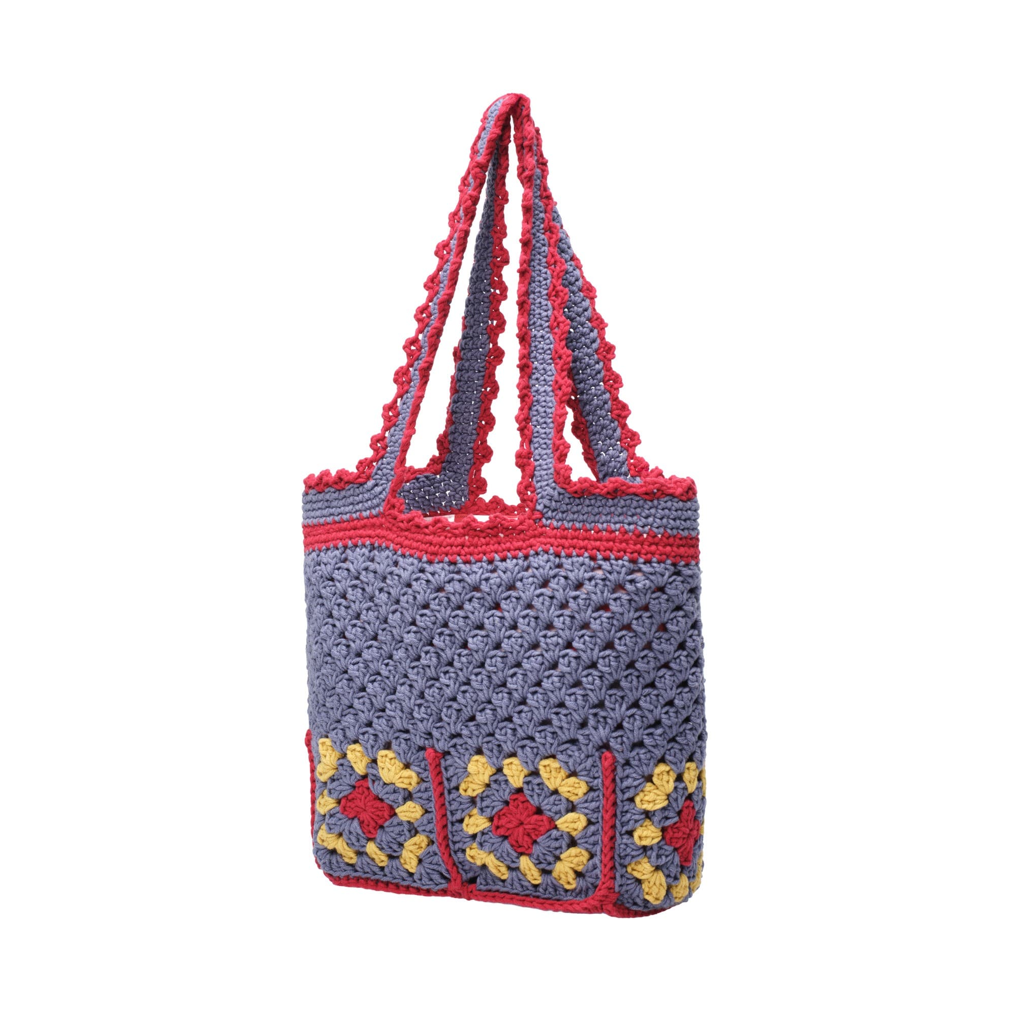 Slate Blue Red Crochet Granny Square Tote Bag — 2