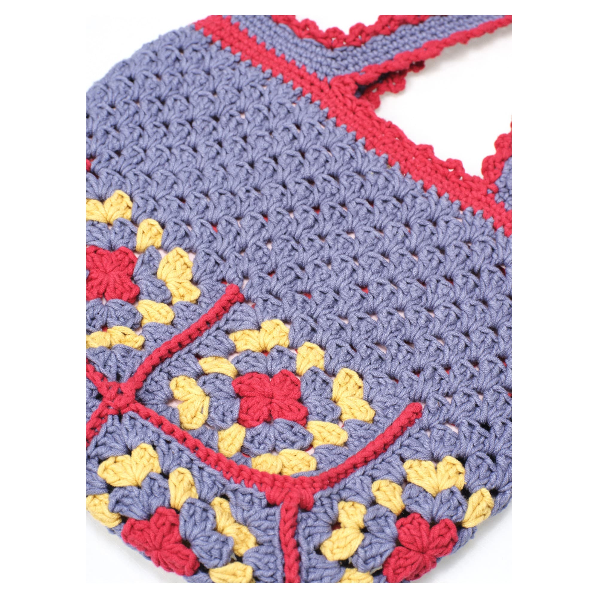 Slate Blue Red Crochet Granny Square Tote Bag