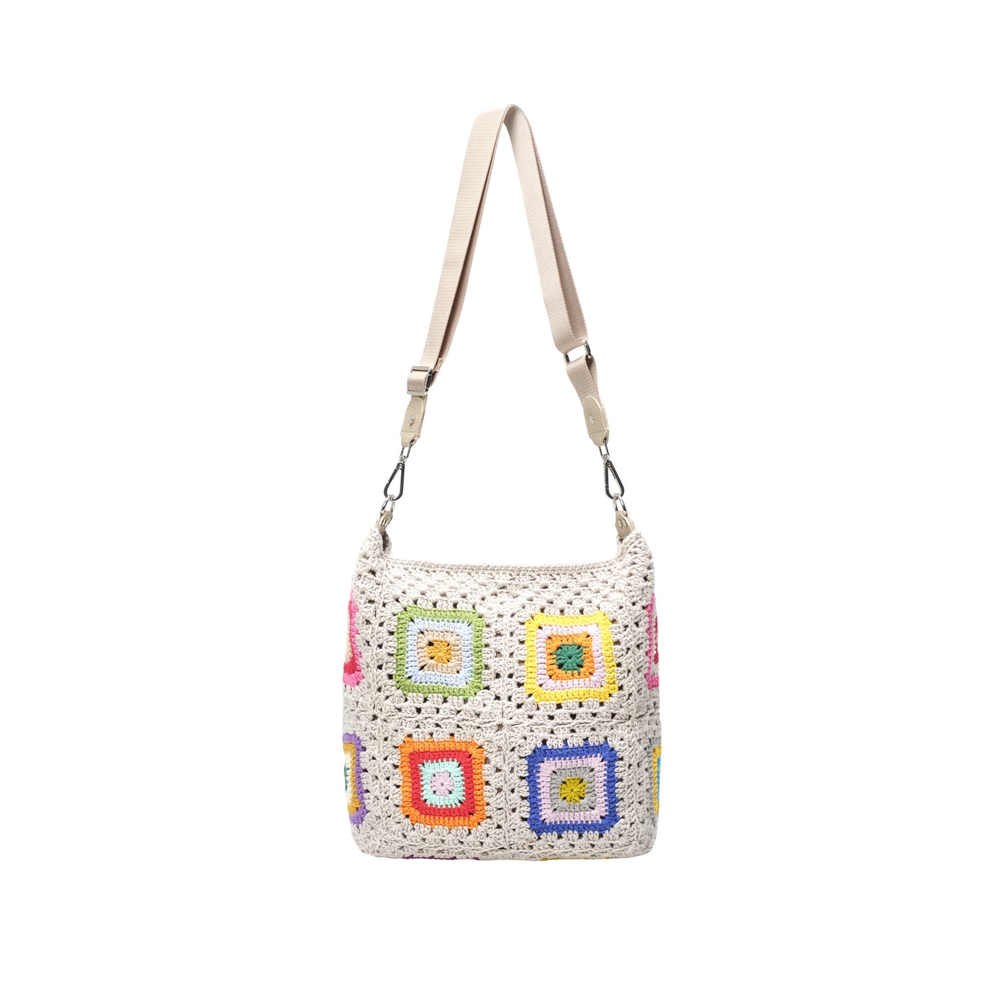 Cream Rainbow Crochet Crossbody Bag