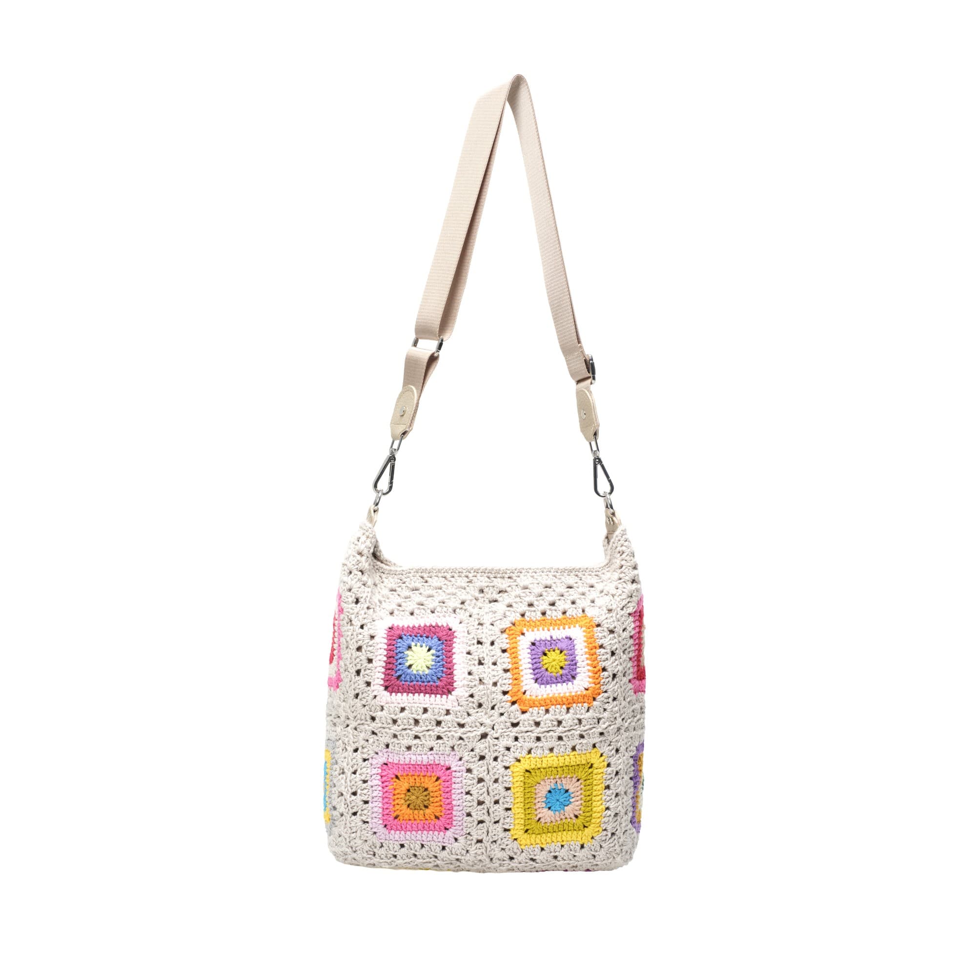 Cream Rainbow Crochet Crossbody Bag