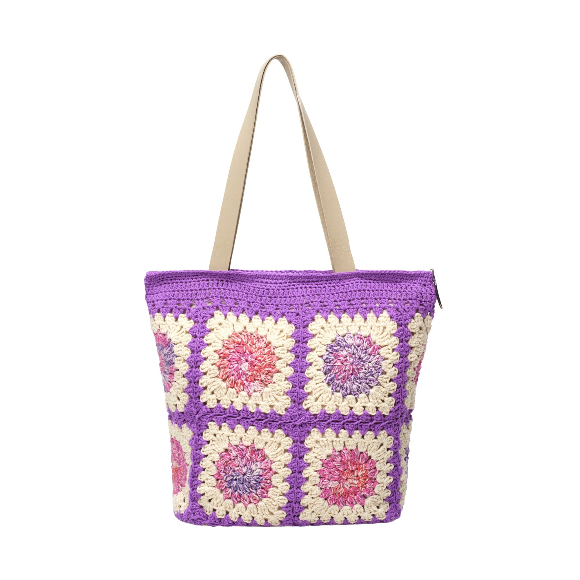 Lavender Purple Crochet Floral Tote Bag