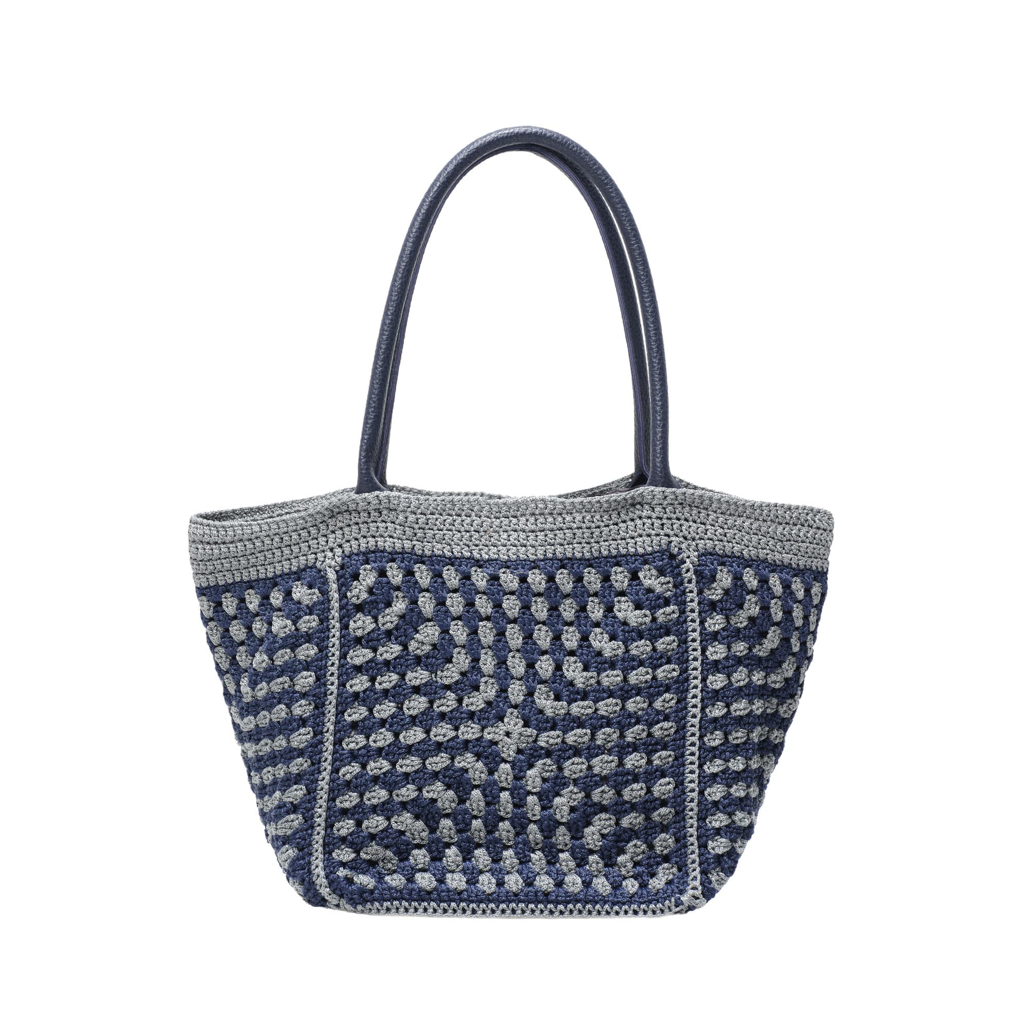 Navy Silver Bobble Crochet Tote Bag