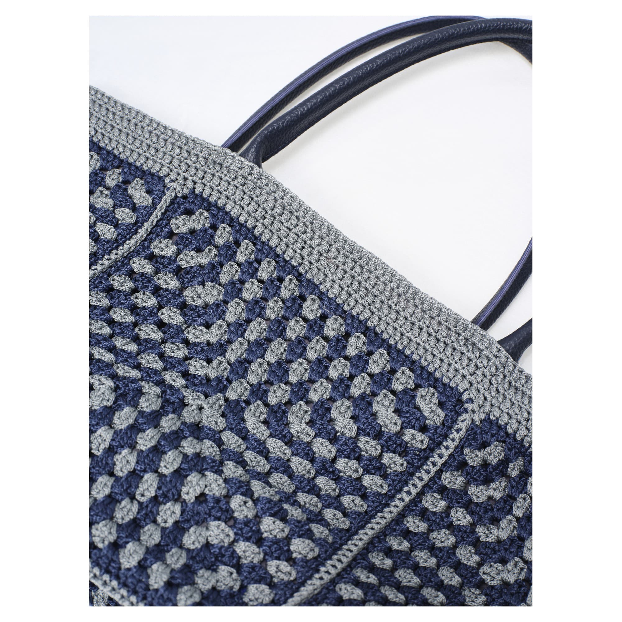 Navy Silver Bobble Crochet Tote Bag 3