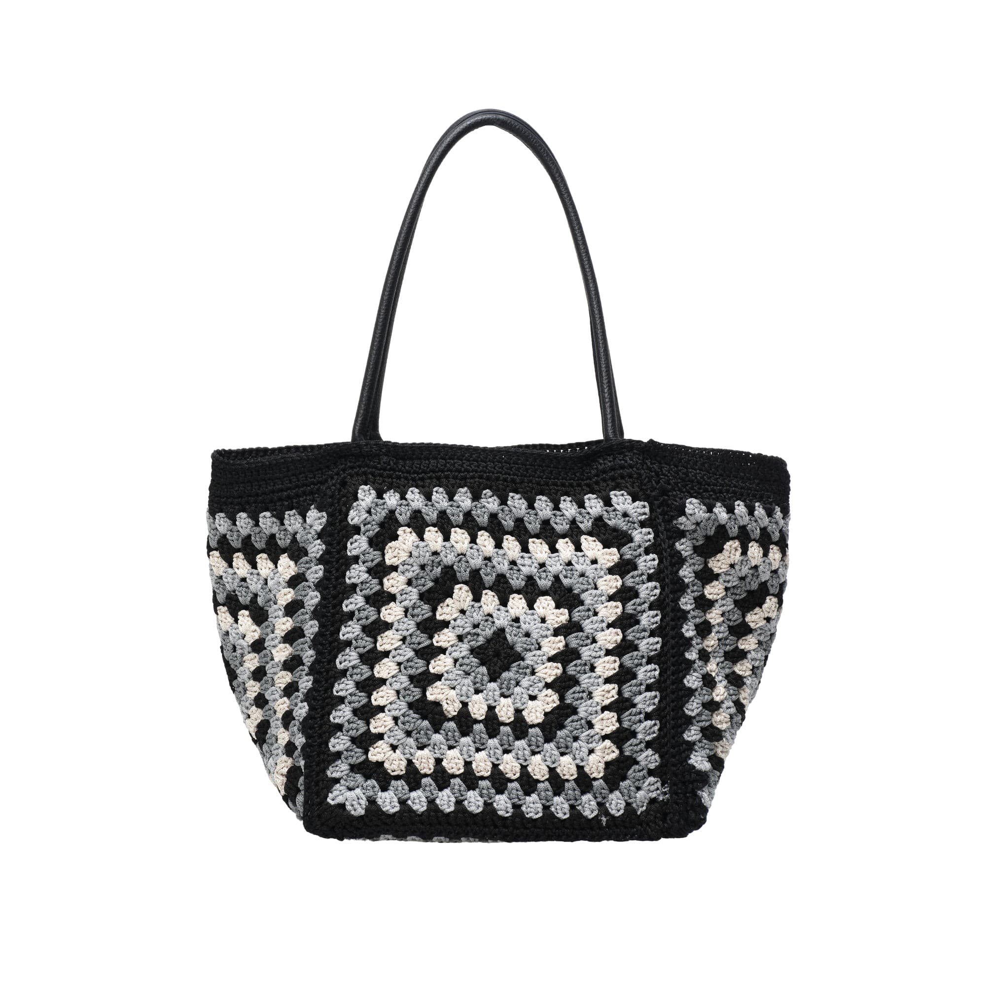 Black Gray Crochet Granny Square Tote Bag