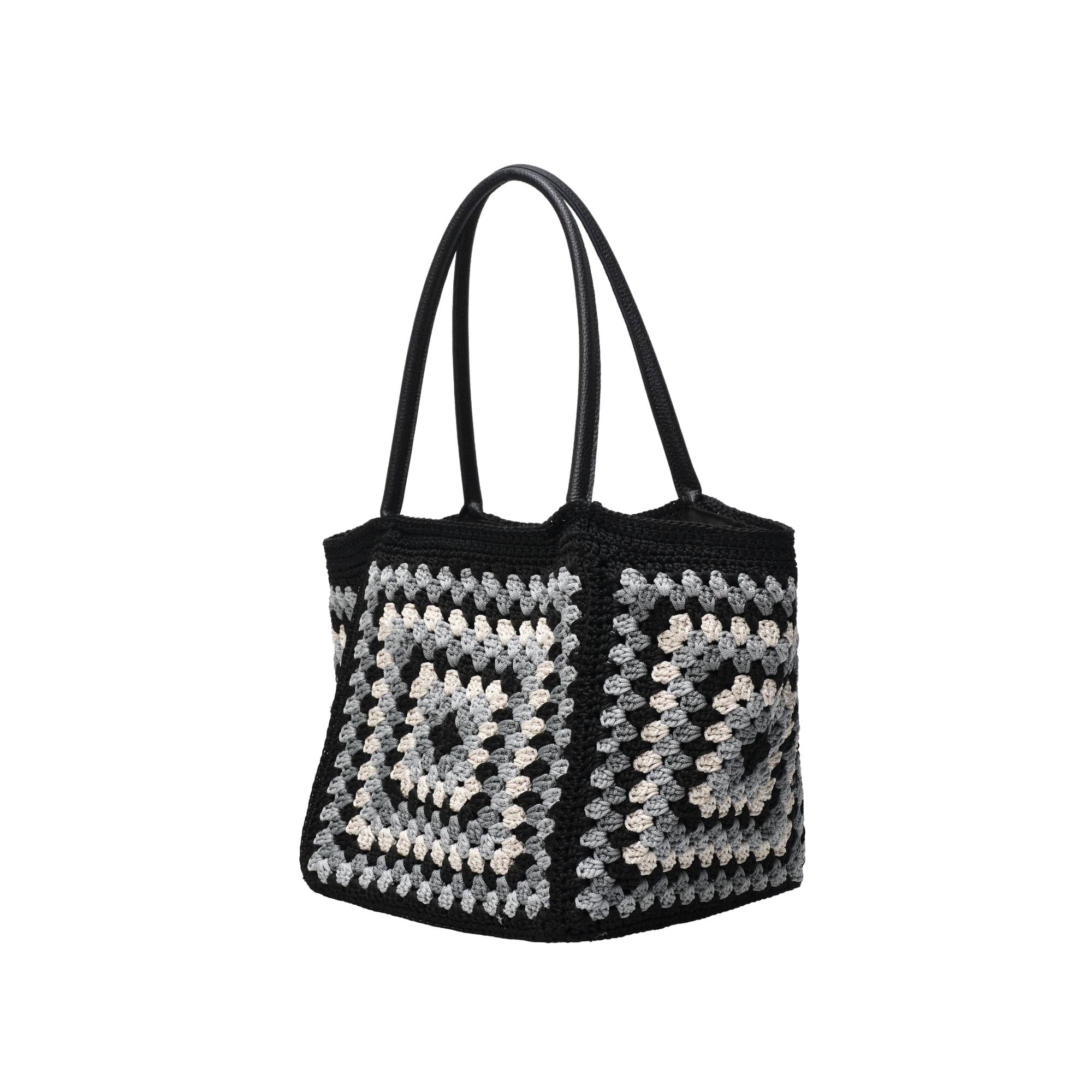Black Gray Crochet Granny Square Tote Bag — 2