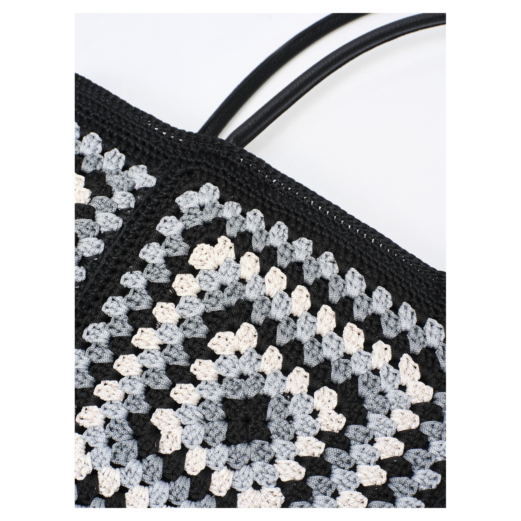 Black Gray Crochet Granny Square Tote Bag 3