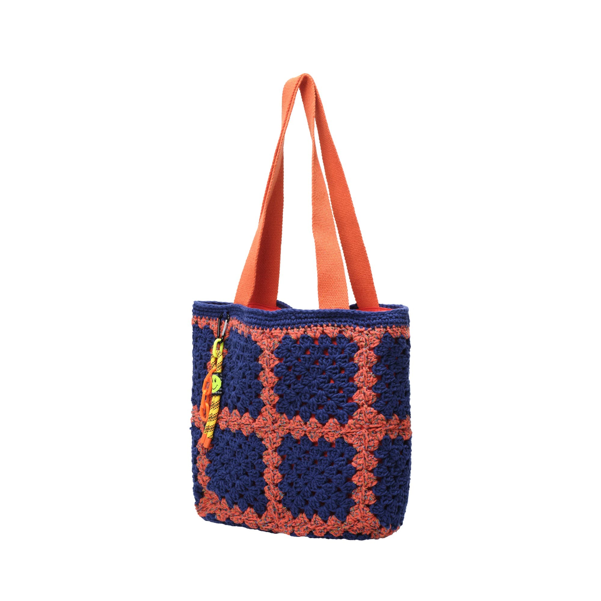 Navy Blue Orange Crochet Charm Tote Bag — 2