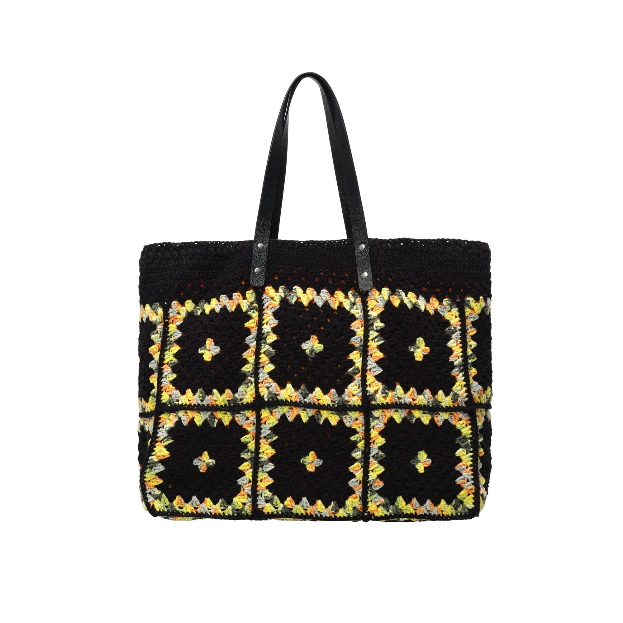 Black Yellow Crochet Large Tote Bag
