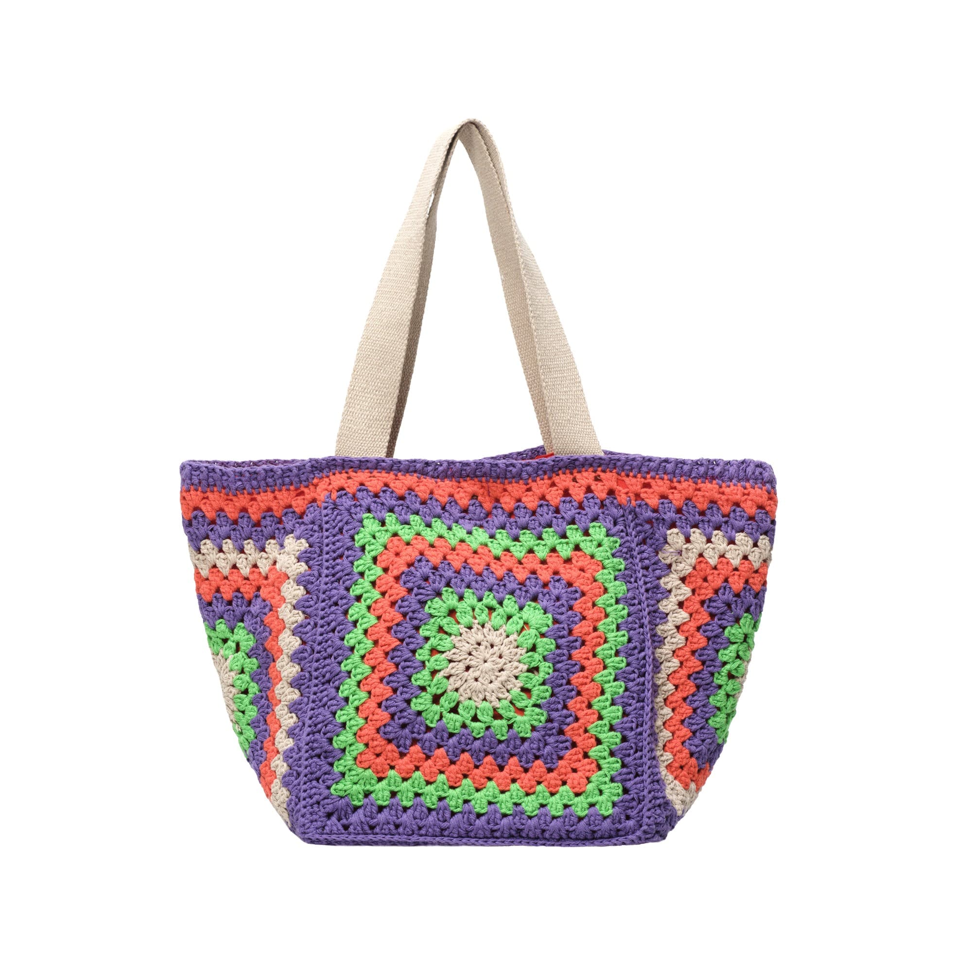 Purple Green Crochet Fiesta Tote Bag