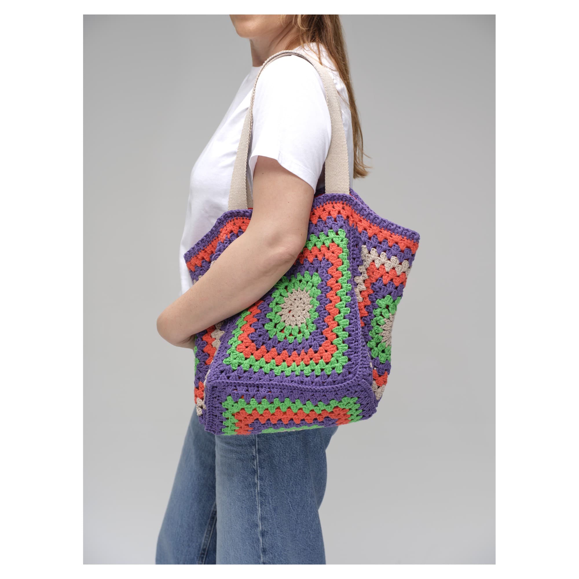 Purple Green Crochet Fiesta Tote Bag 4