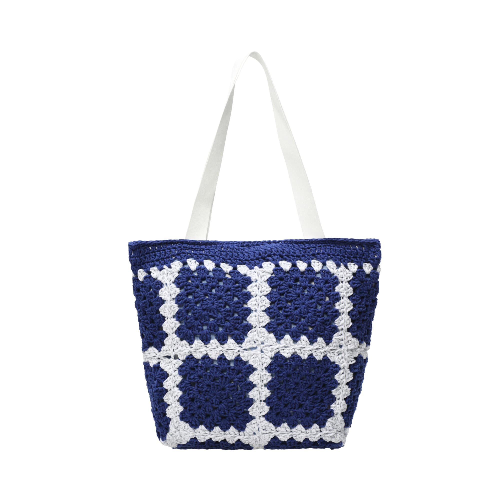 Navy White Daisy Crochet Tote Bag