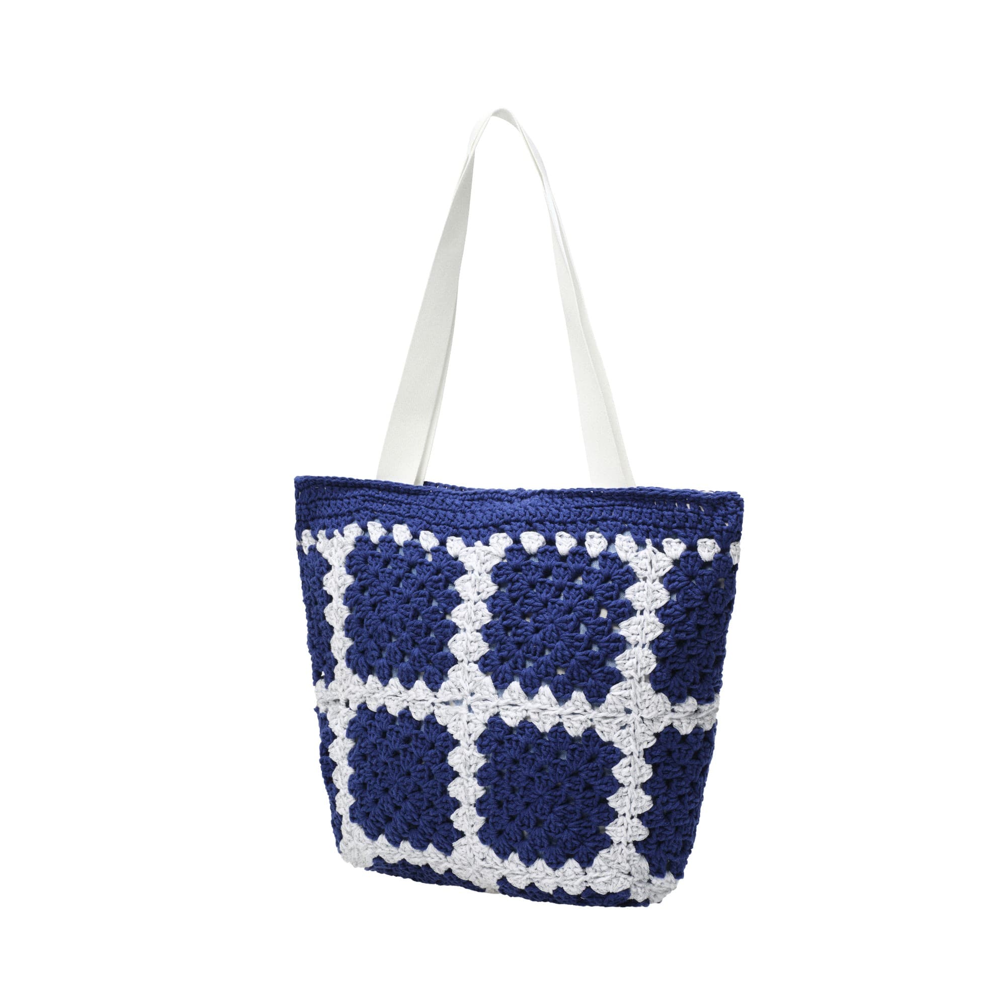 Navy White Daisy Crochet Tote Bag — 2