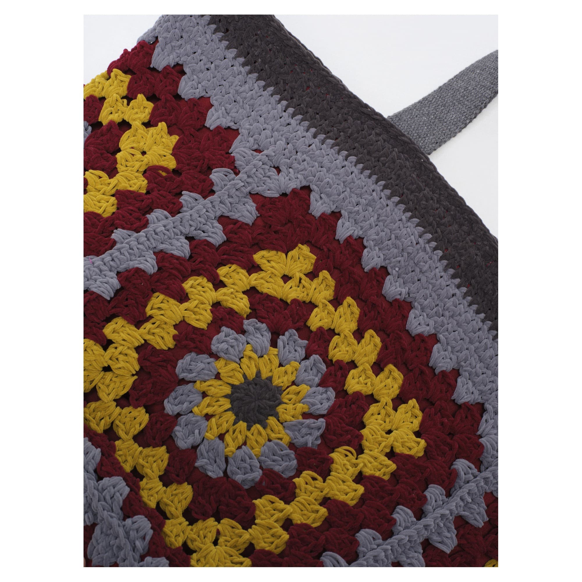 Gray Burgundy Crochet Harvest Tote Bag 3