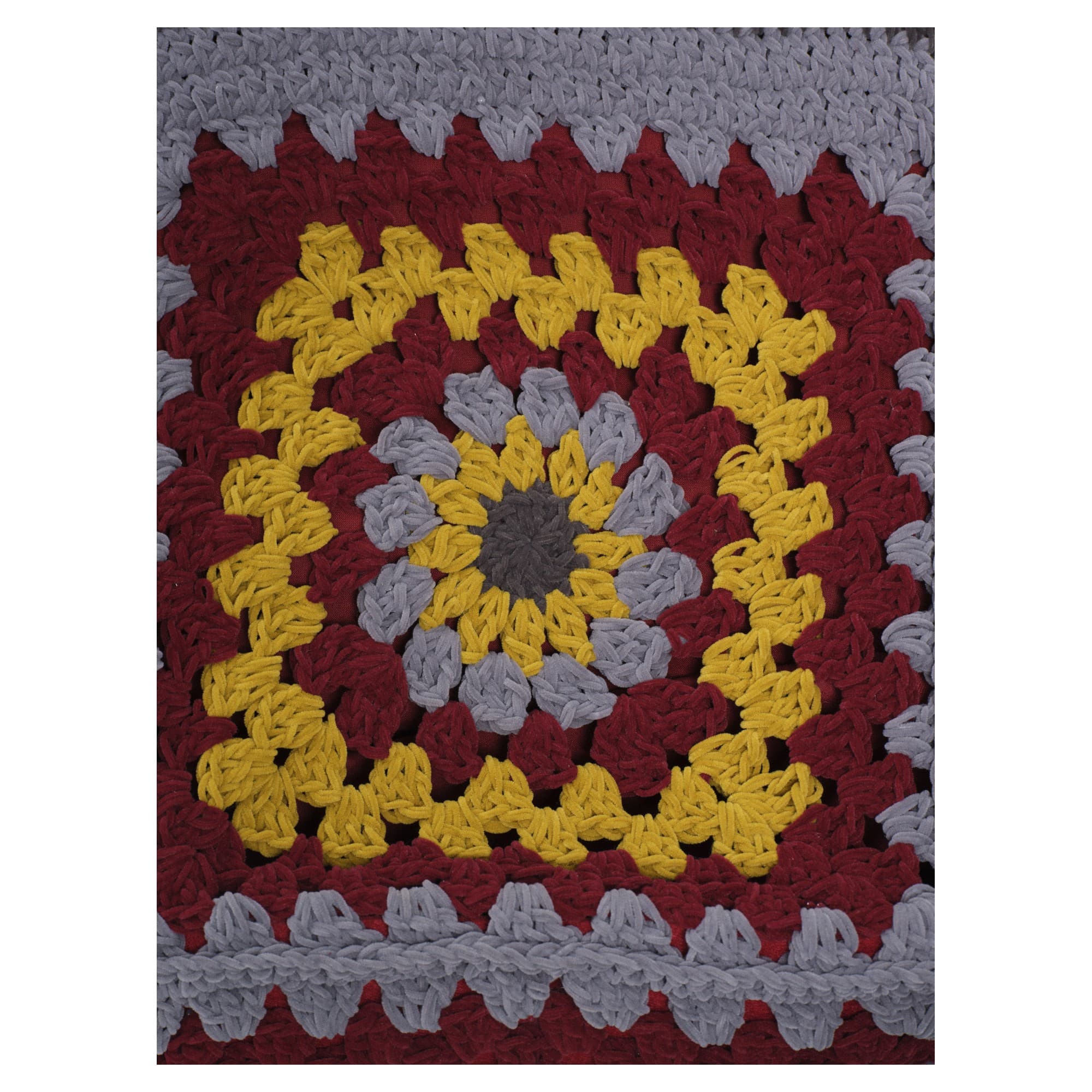 Gray Burgundy Crochet Harvest Tote Bag 4