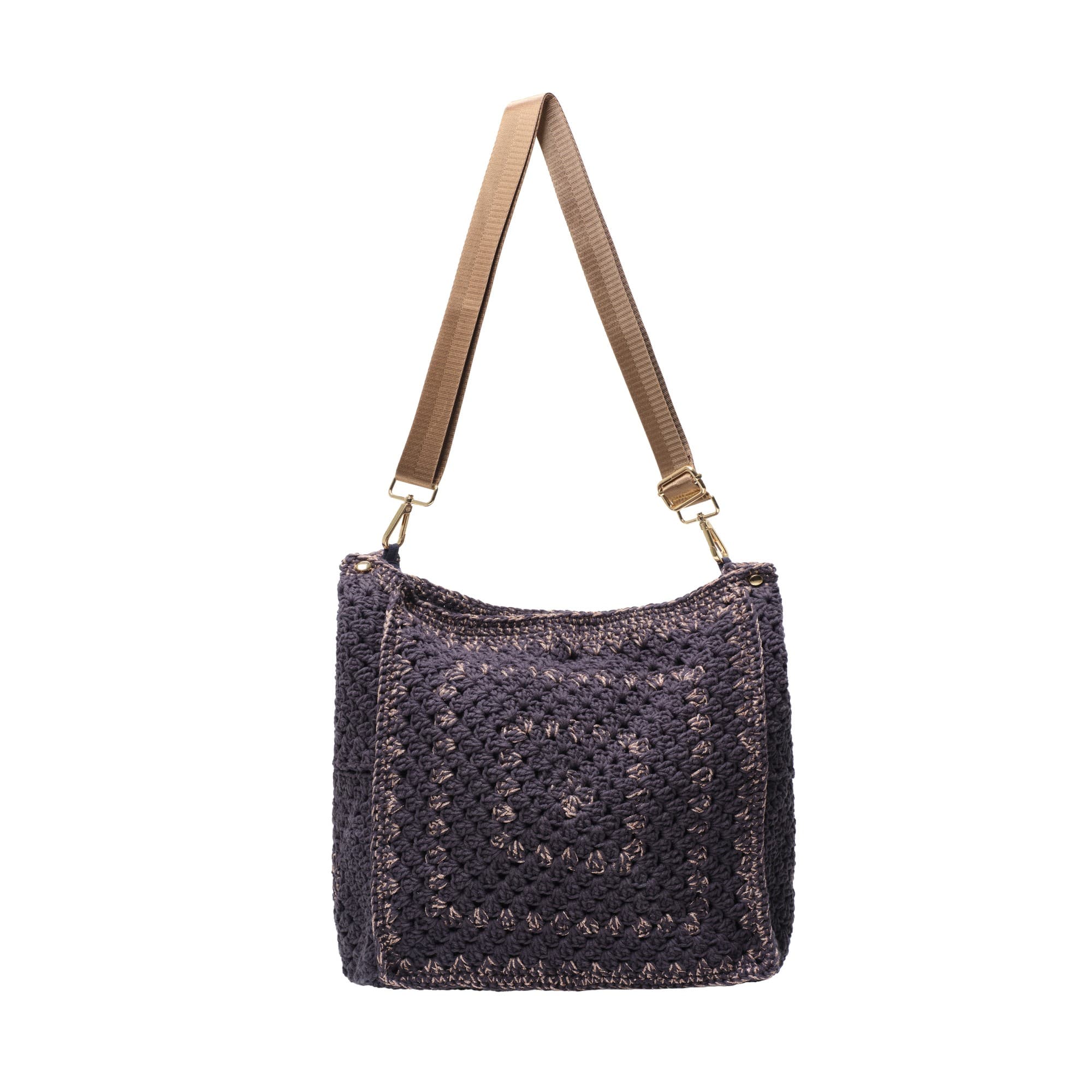 Black Gold Metallic Crochet Crossbody Bag