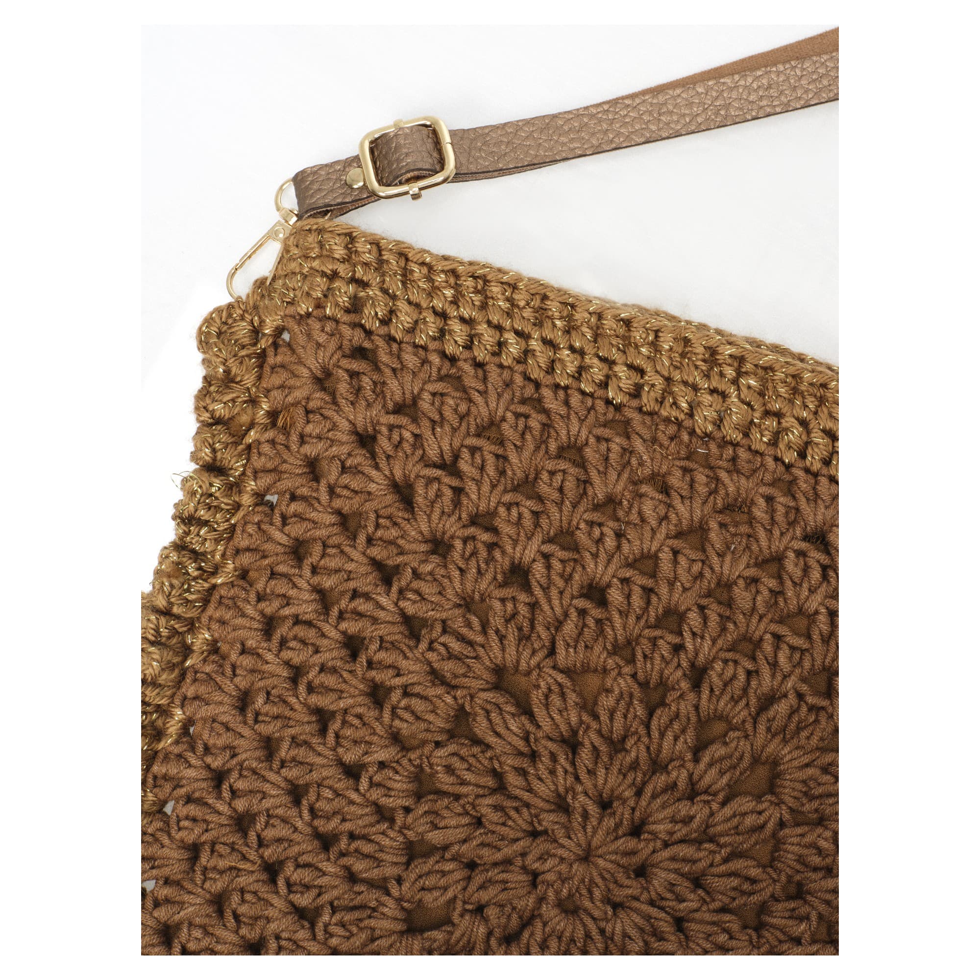 Caramel Brown Crochet Flower Crossbody Bag 3