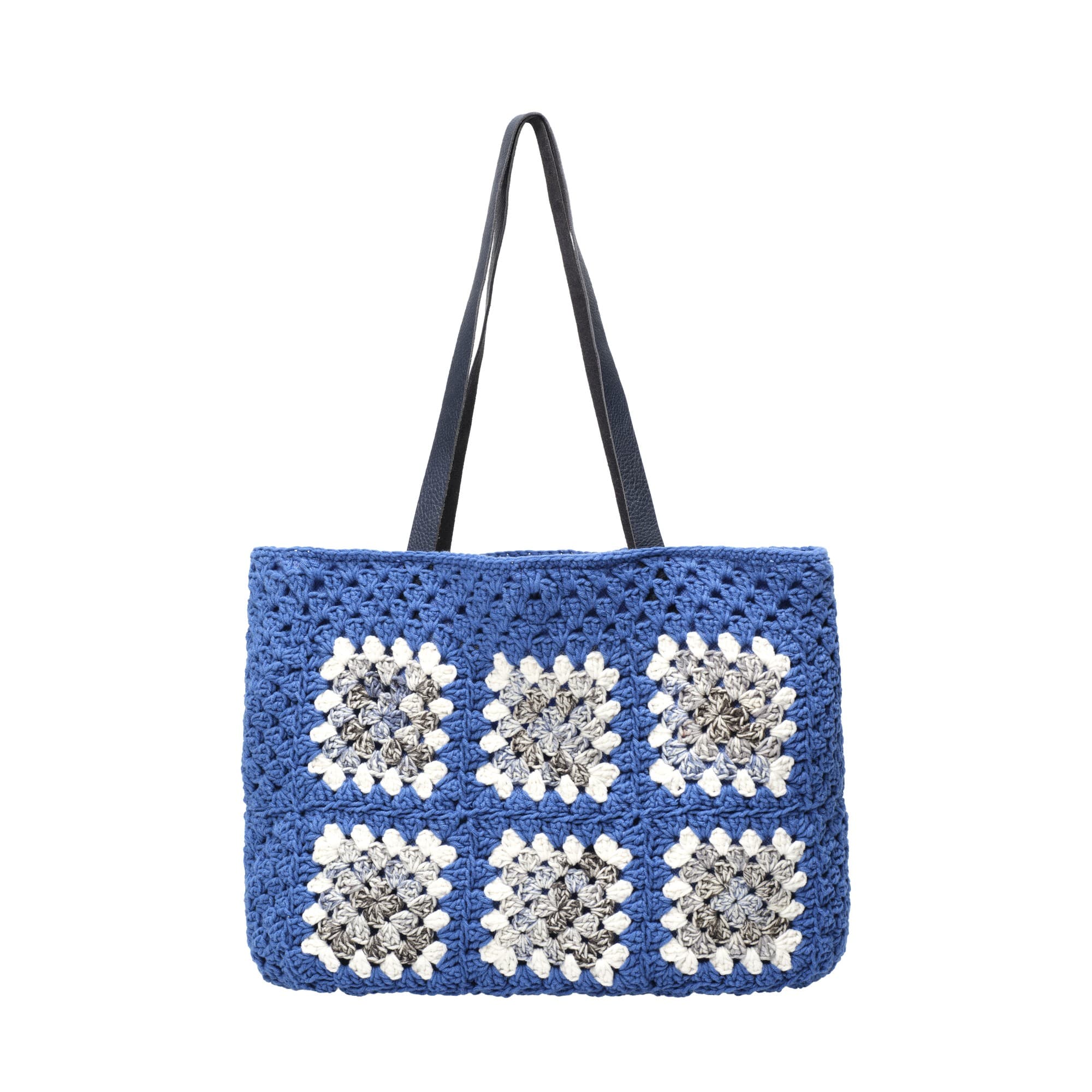 Blue White Crochet Granny Square Shoulder Bag