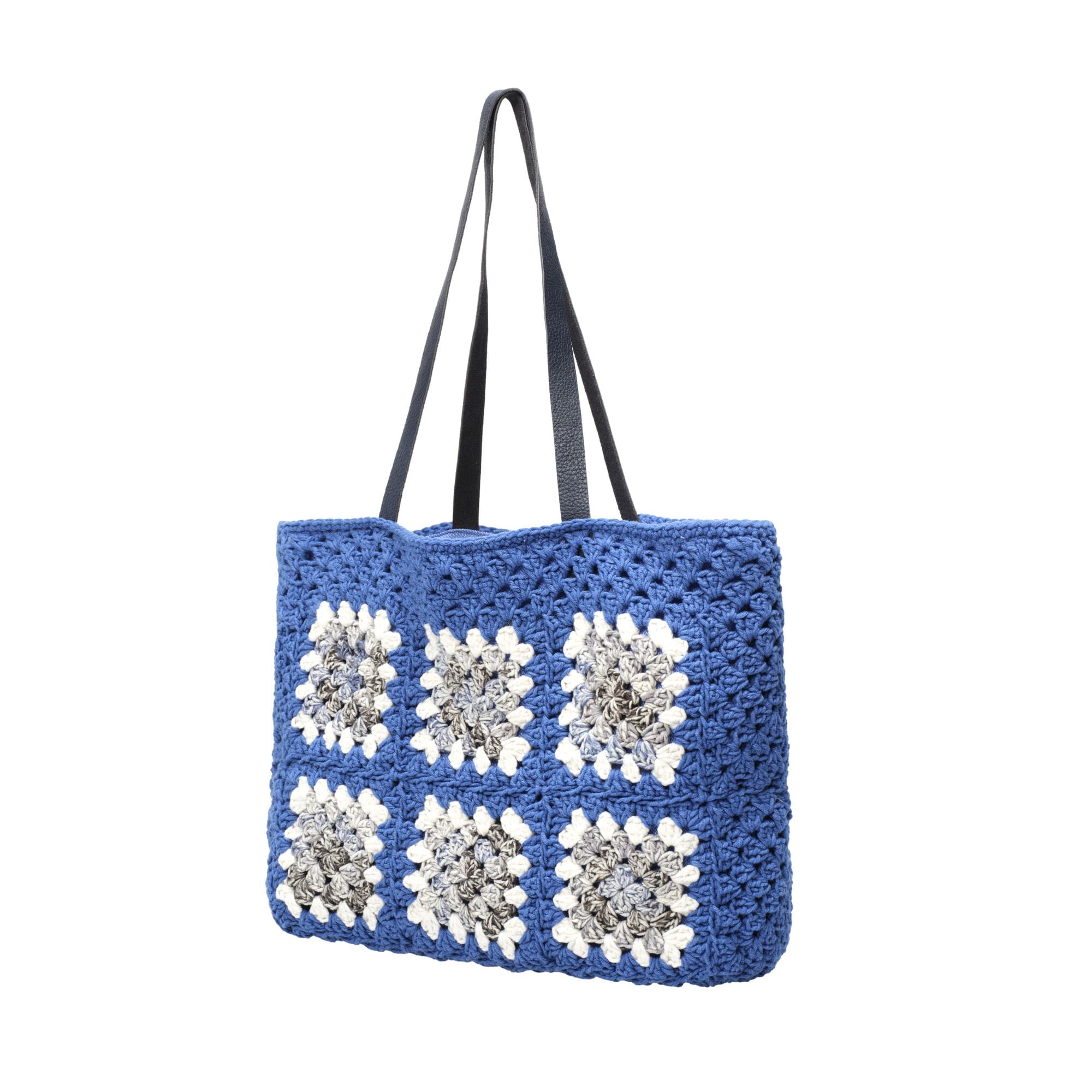 Blue White Crochet Granny Square Shoulder Bag — 2
