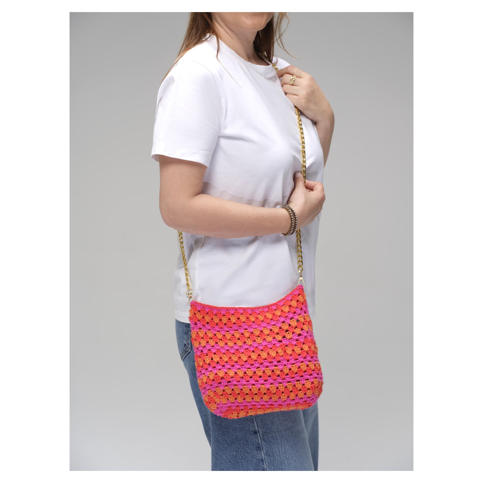 Pink Orange Crochet Mini Chain Bag — 2