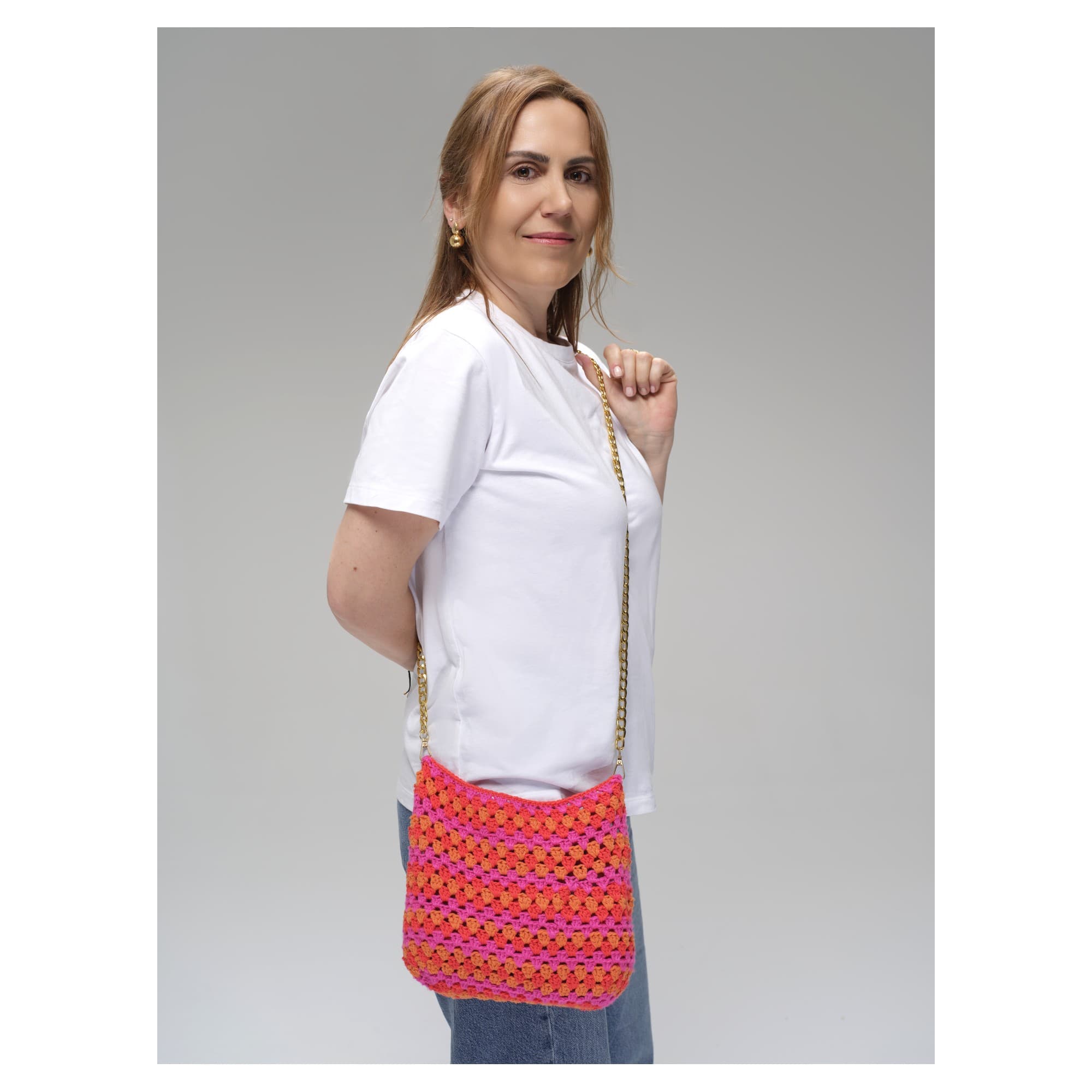 Pink Orange Crochet Mini Chain Bag 3