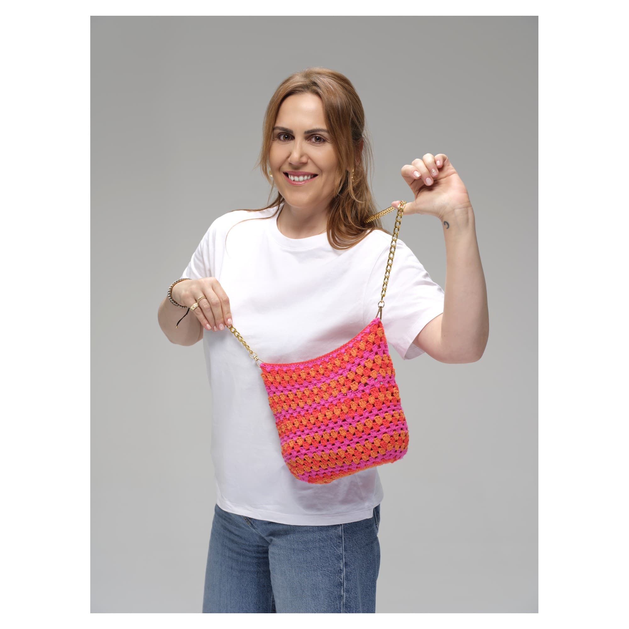 Pink Orange Crochet Mini Chain Bag 4
