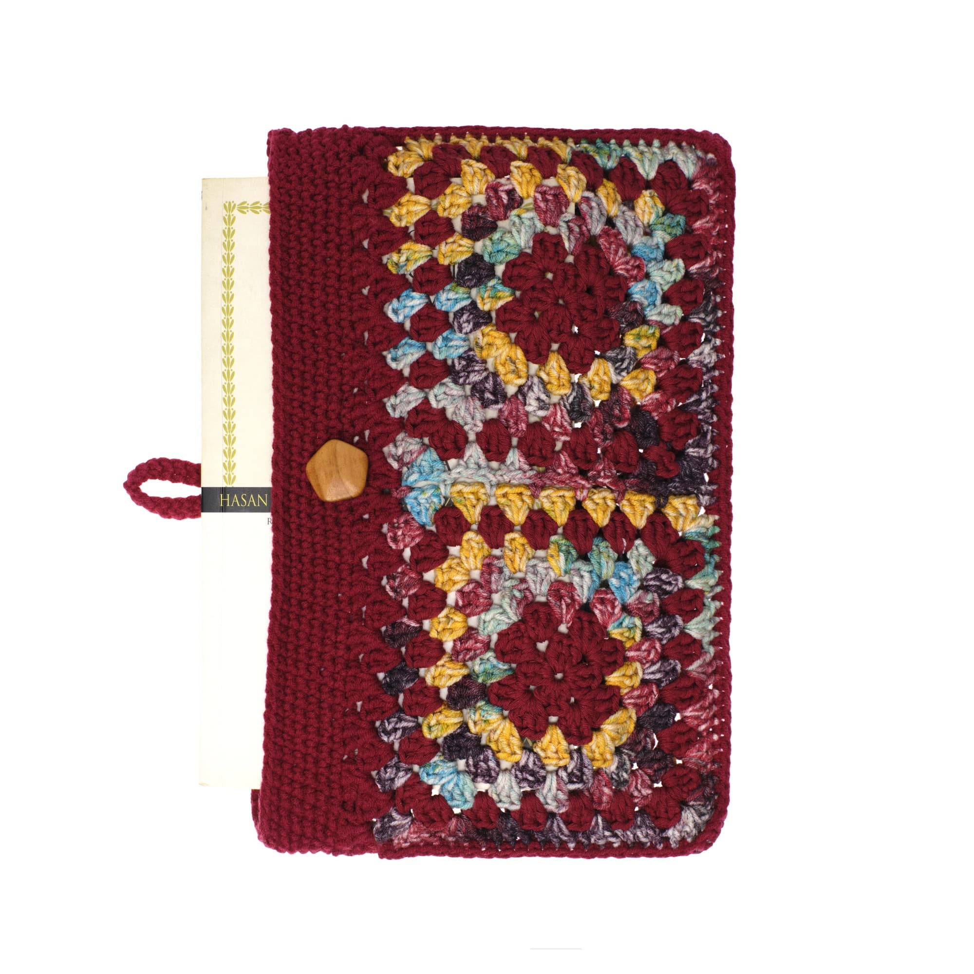 Burgundy Crochet Granny Square Book Cover