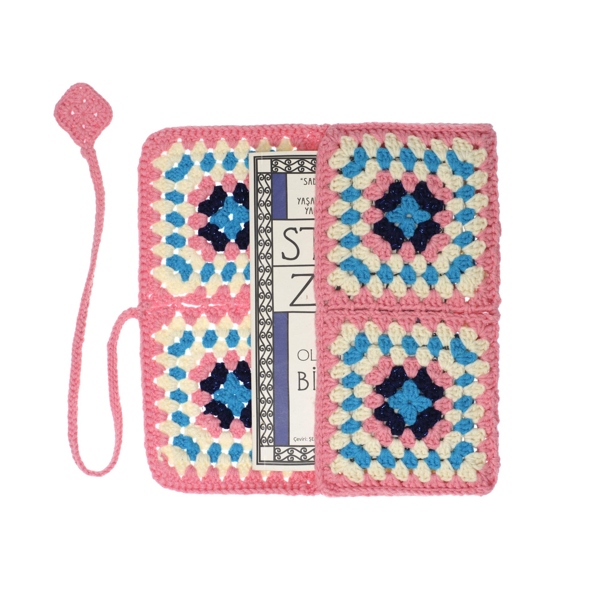 Pink Crochet Granny Square Book Cover