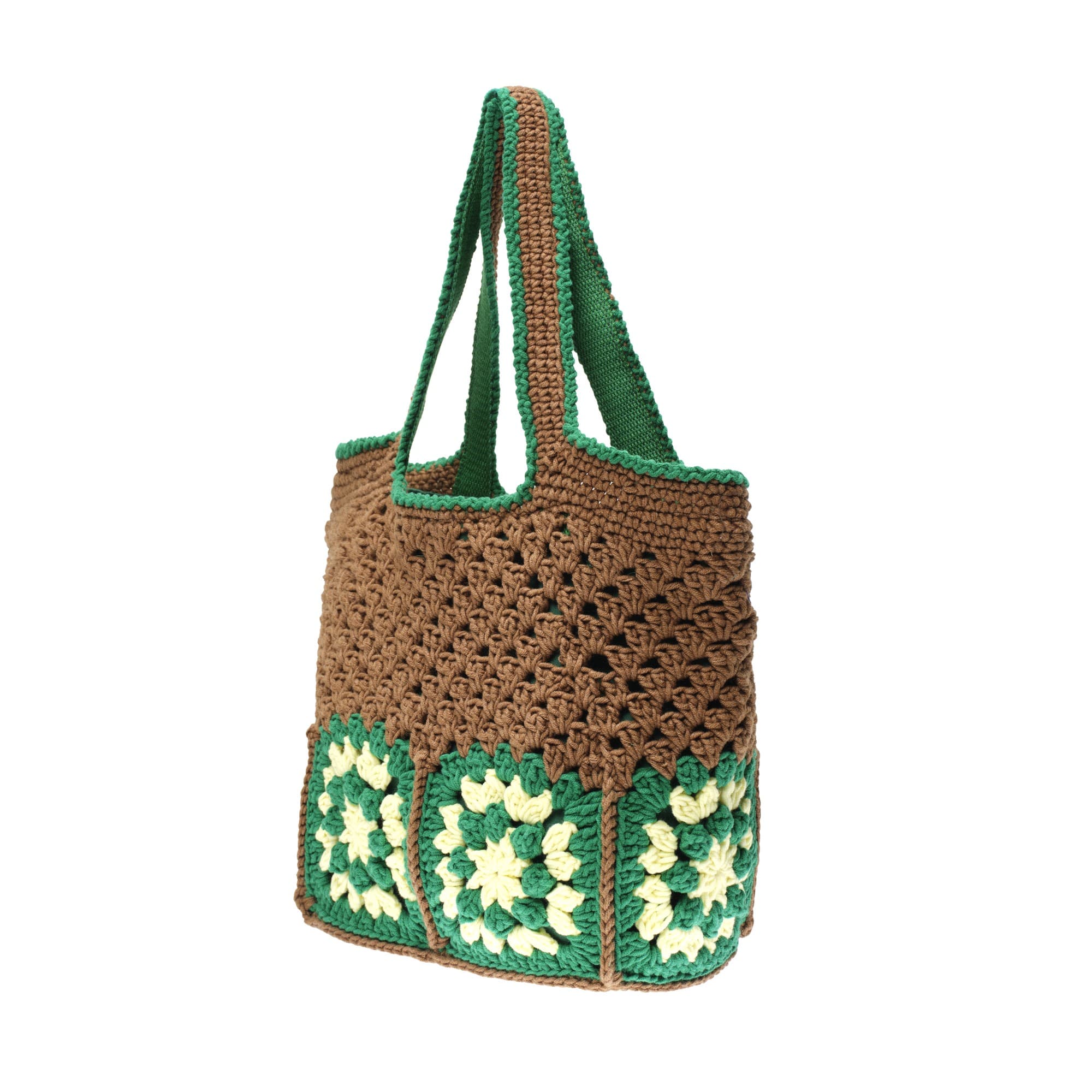 Brown Green Crochet Granny Square Tote Bag — view 2