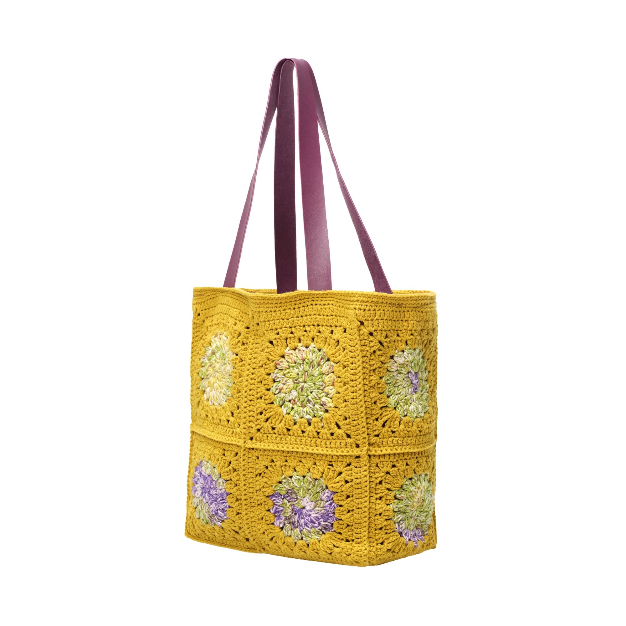 Mustard Yellow Crochet Floral Tote Bag